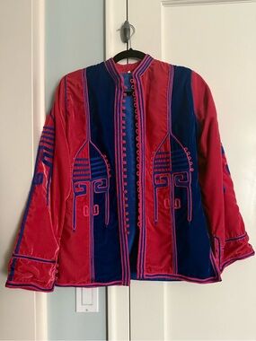 Embroidered Velvet Two-Tone Pink & Blue Women's Blazer